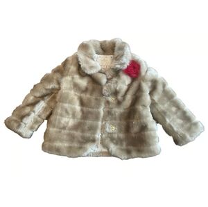 Kate Spade New York girls' faux mink coat in tan with a red rosette